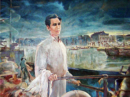 Phác họa chàng thanh niên Nguyễn Tất Thành ra đi tìm đường cứu nước.