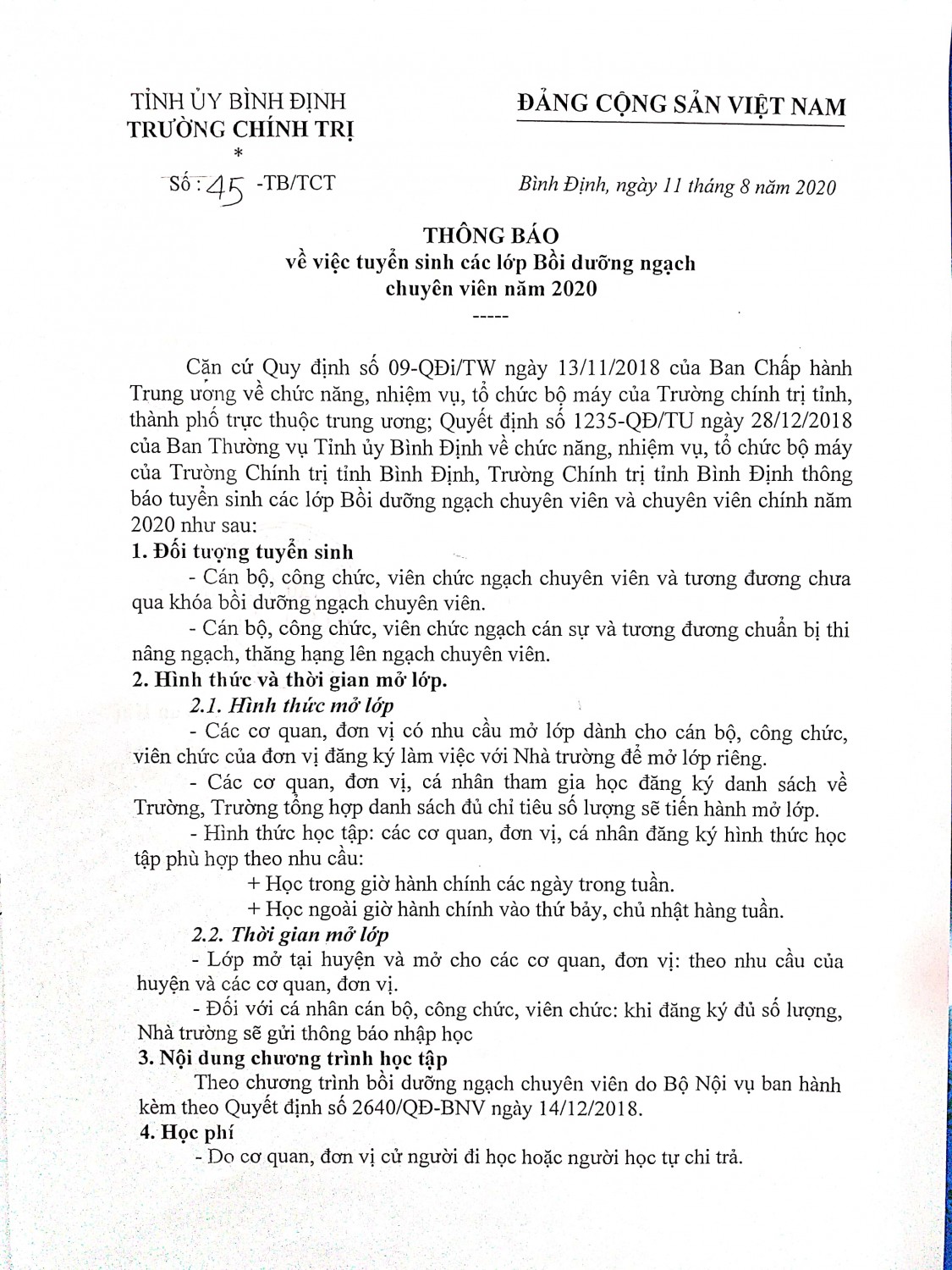 Thông báo tuyển sinh